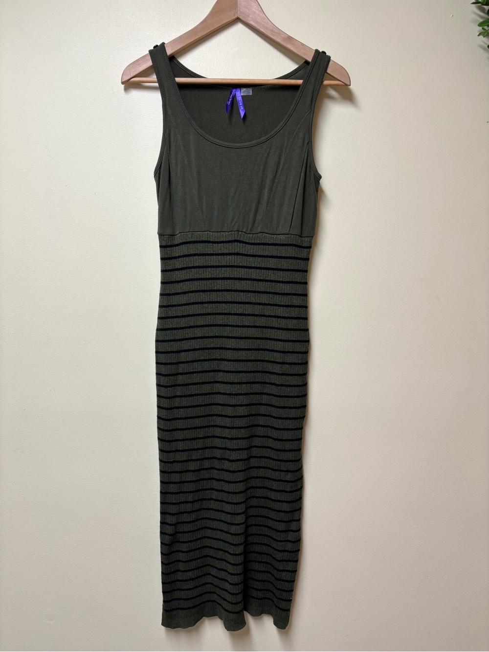 Seraphine Ribbed Maternity Tank Dress Olive Green Striped Size 6
